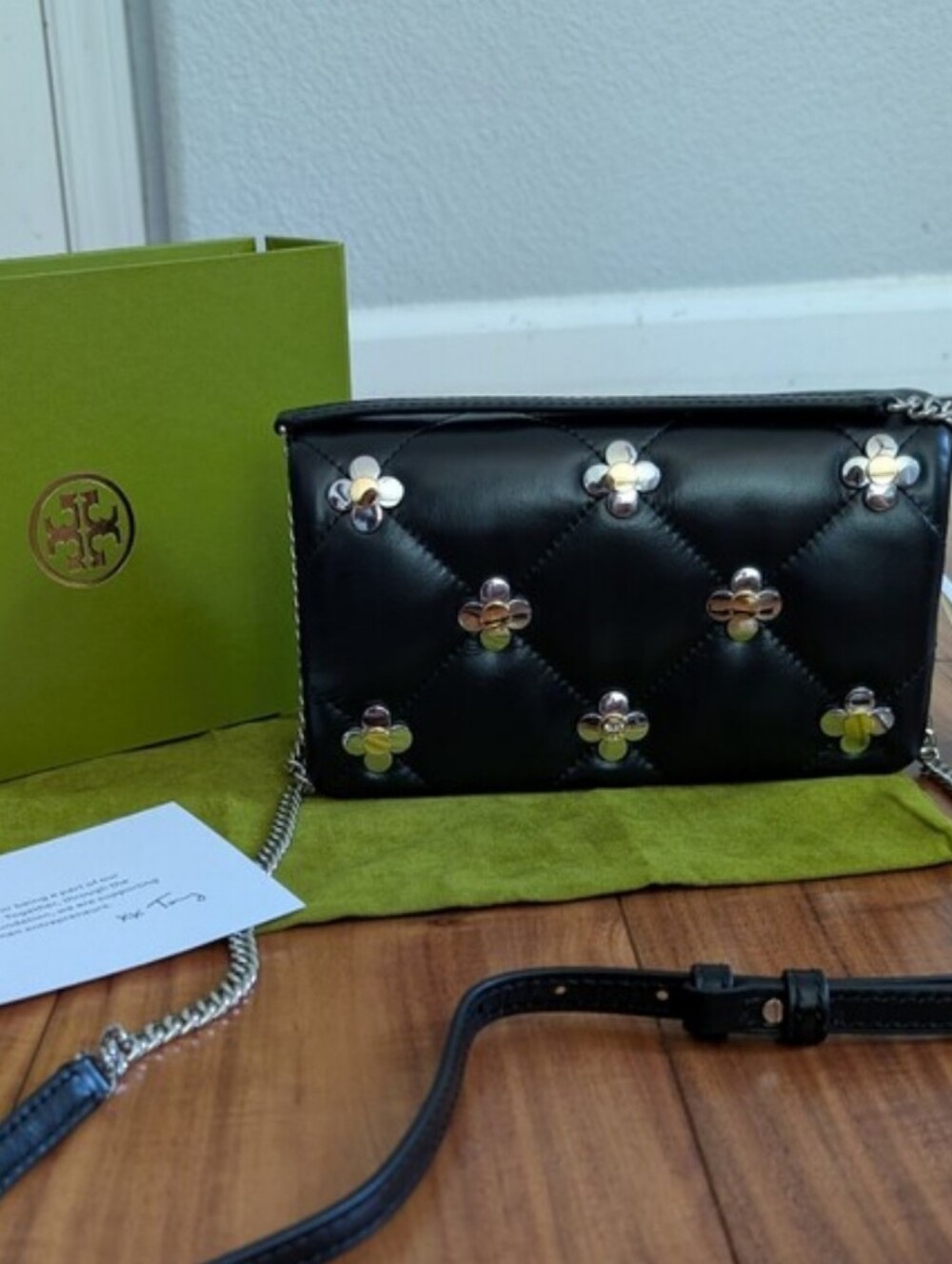 Tory Burch Kira Diamond Quilted Mini Clover Chain Bag + Dust & Gift Box Nwt❤️